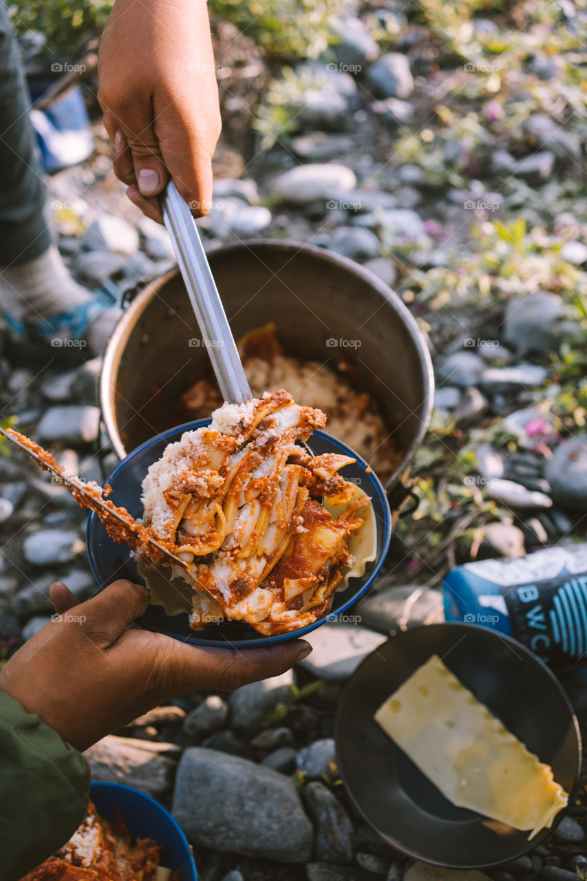 Four layer lasagna cooked in a pot.
