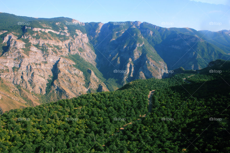 View from the cabin in Tatev wings - the longest ropeway in the world.
