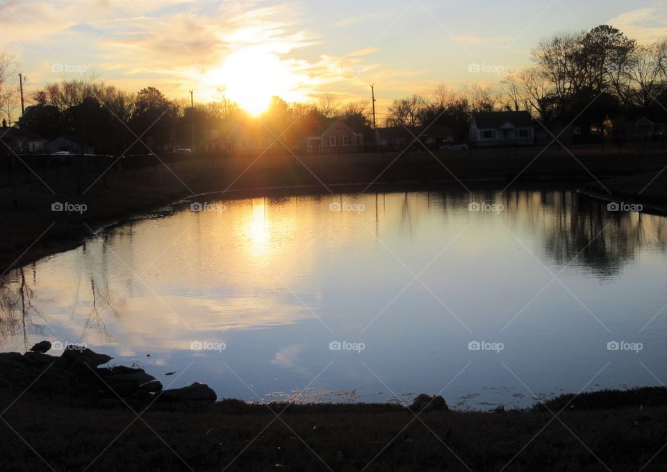 sunset over a pond