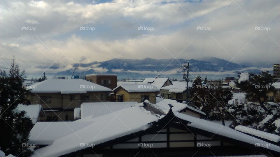 Snowy rooftops in Matsumoto