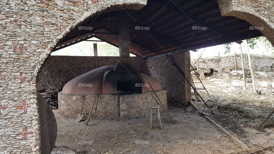 outdoor traditional mayan clay and stone wood oven