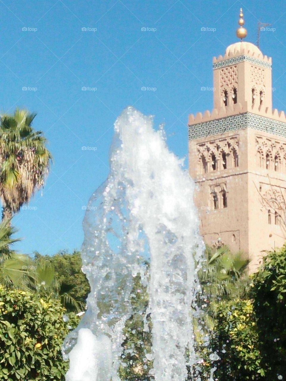 Beautiful minaret mosque at marrakech City in Morocco.