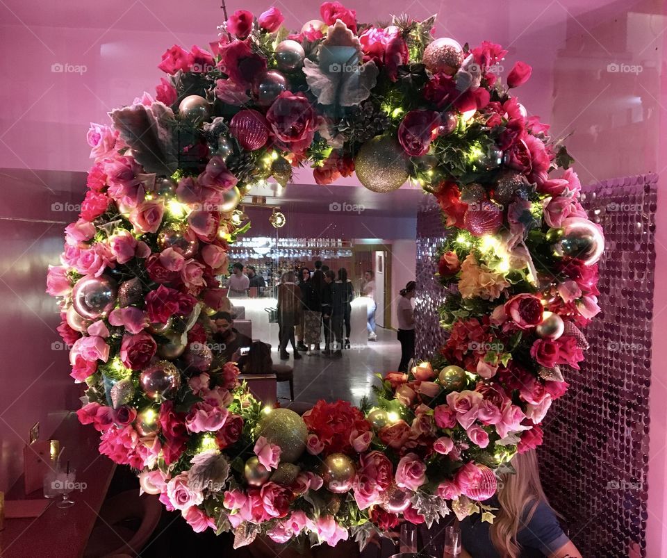 OTT pink garland ... snap taken of a window display