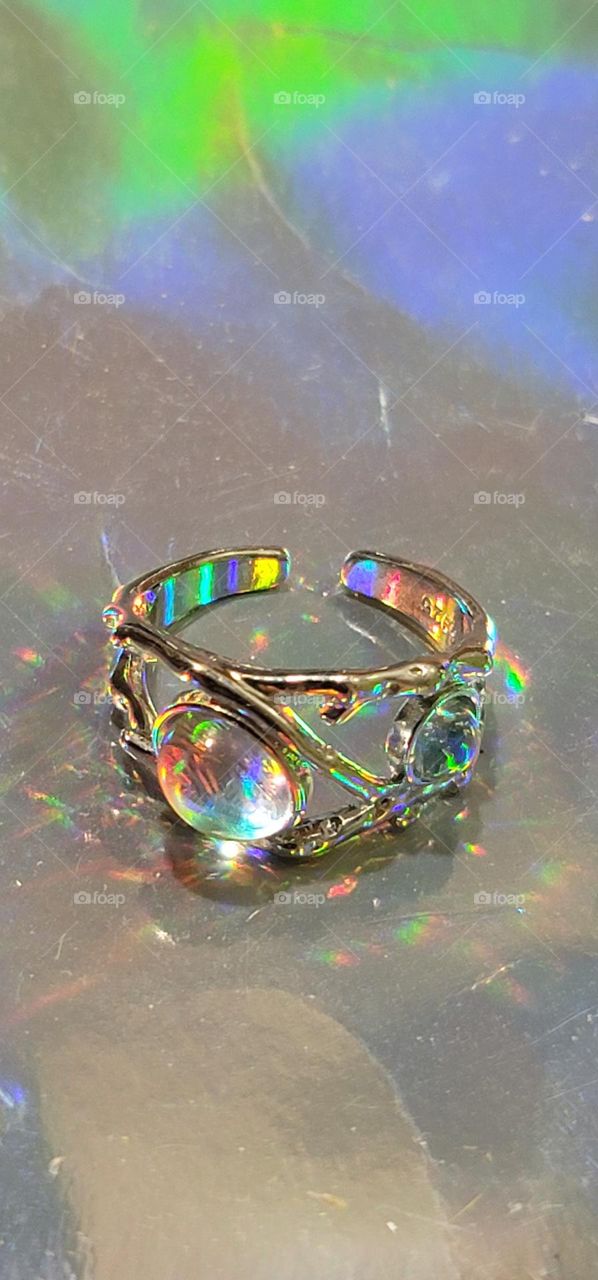 Silver ring with gemstones