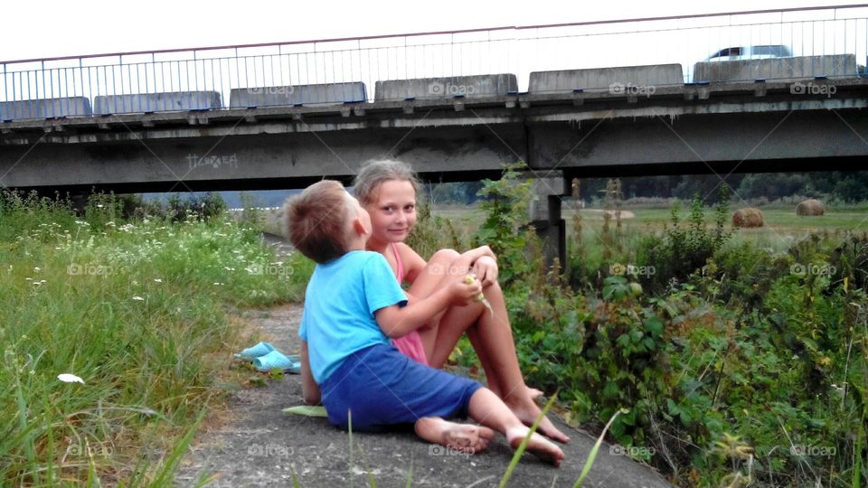 Two, People, Outdoors, Child, Grass