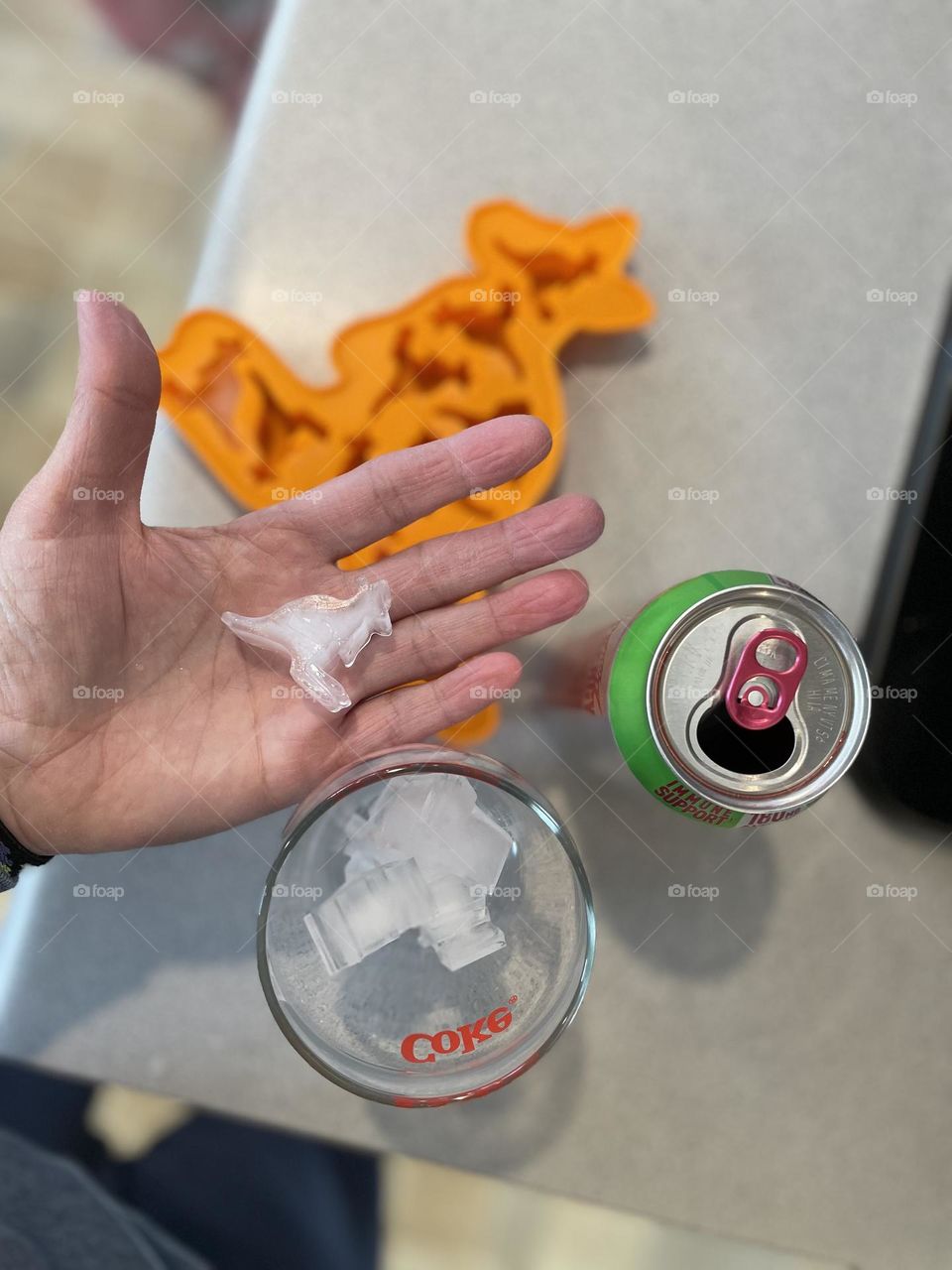 Woman’s hand holding kangaroo ice cube, kangaroo ice cubes in a drink, making ice cubes in the shape of animals, Australian ice cubes, ice cubes from the outback