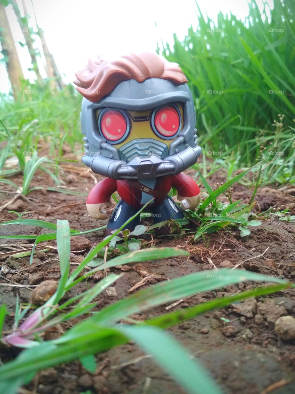 the star lord toy stares at the camera