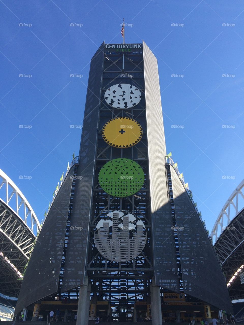 Looking up at the Century Link field in Seattle.