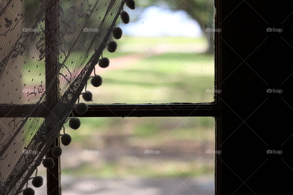 Looking through the window.