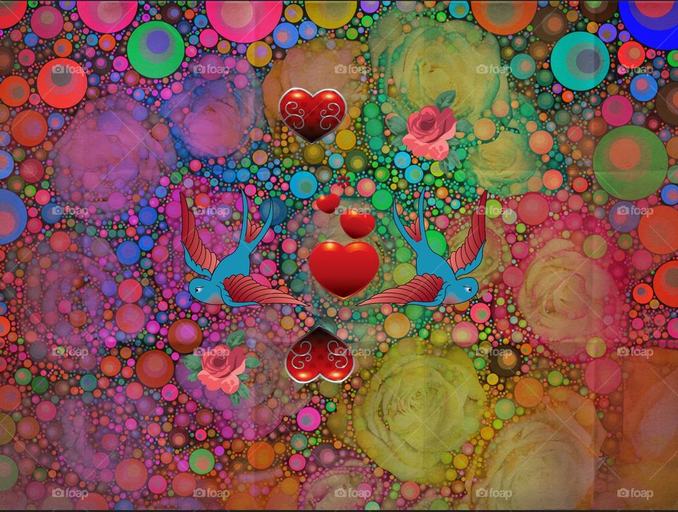 Bluebirds of happiness soaring through a psychedelic sky.