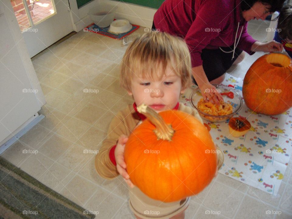 Family Carving Pumpkins
