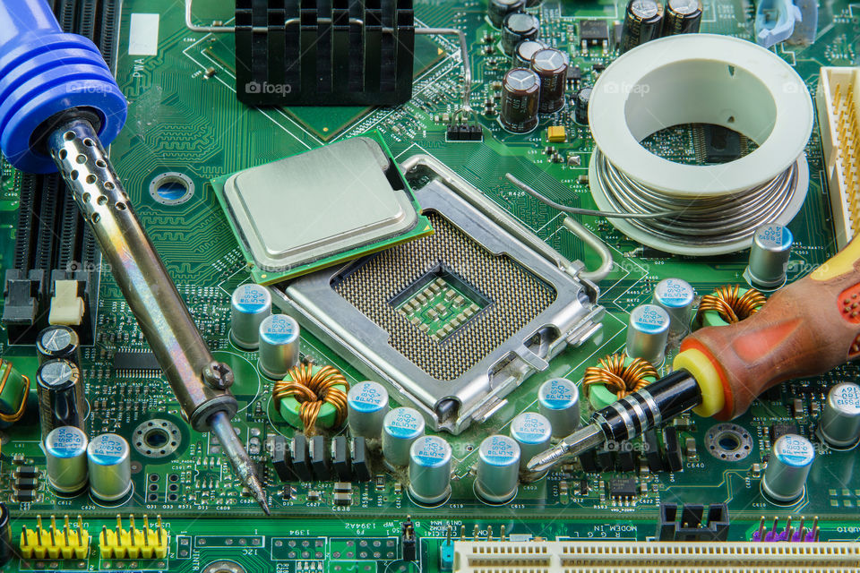 image of the motherboard and PC processor closeup.