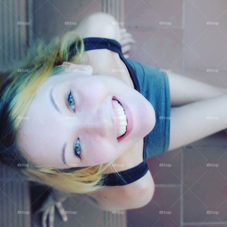 High angle view of smiling young woman