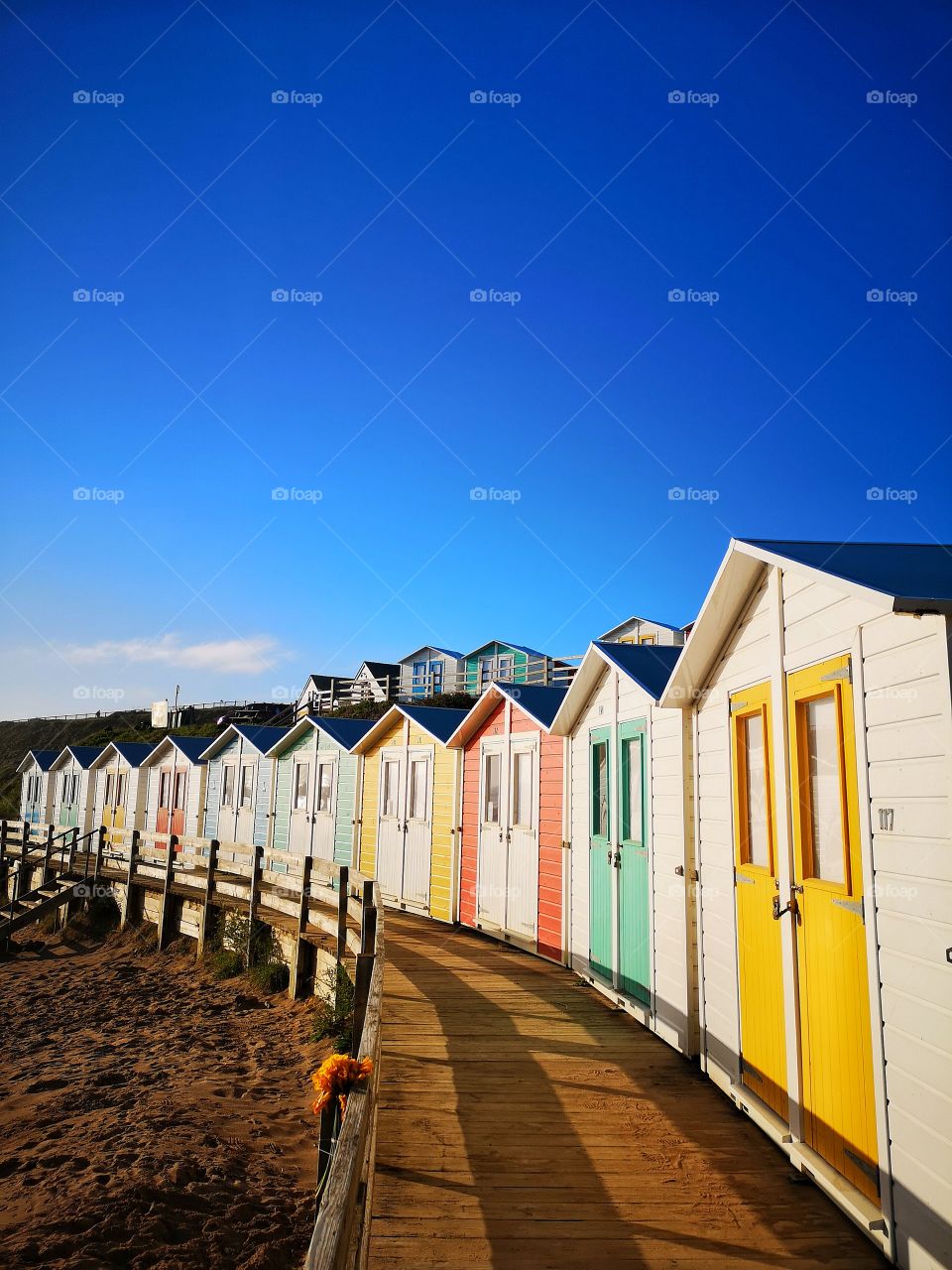 Colourful beach huts in Bude