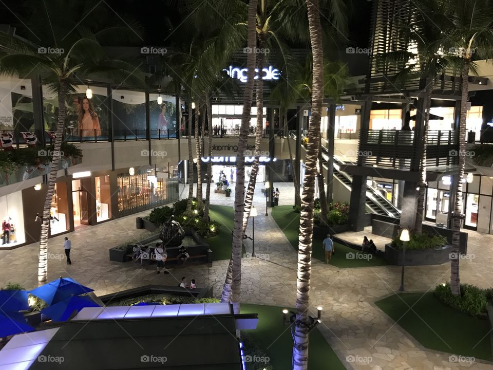Nice shopping mall at Honolulu Hawaii. Indoor and outdoor