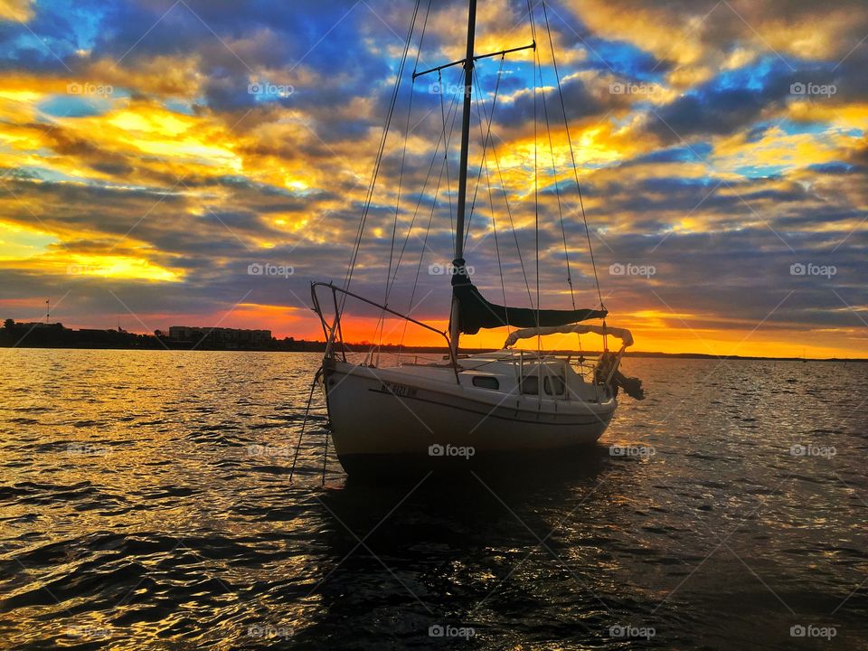 Water, Boat, Sunset, Dawn, Sea