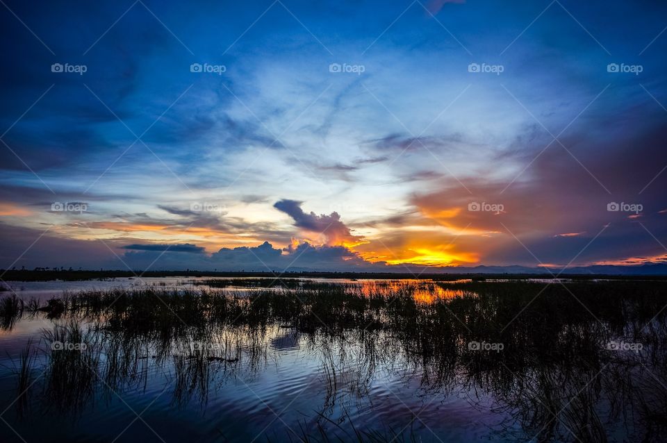 Lake during sunset