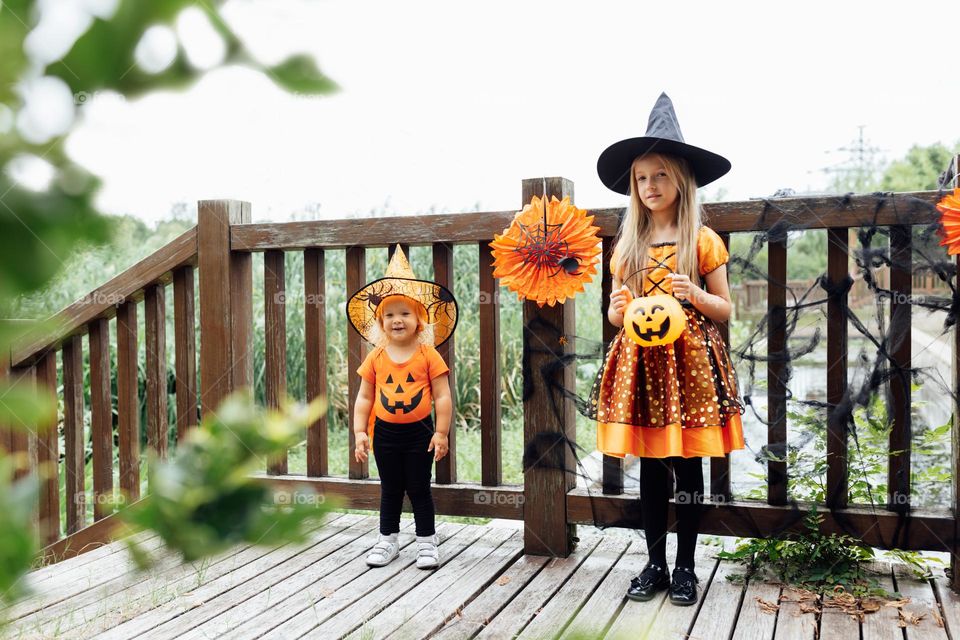 Kids celebrating Halloween outdoor 