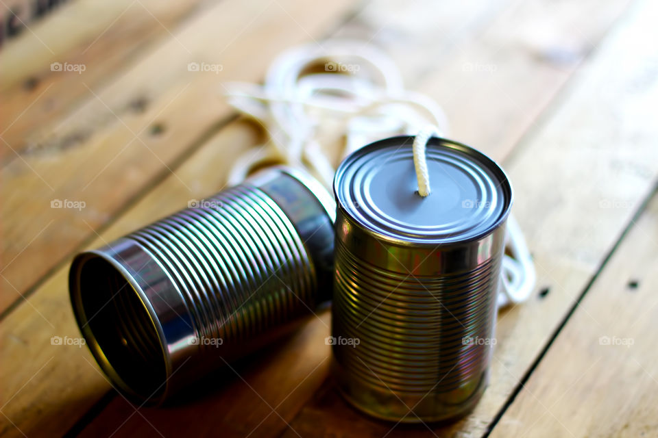 Close-up of tin can telephone