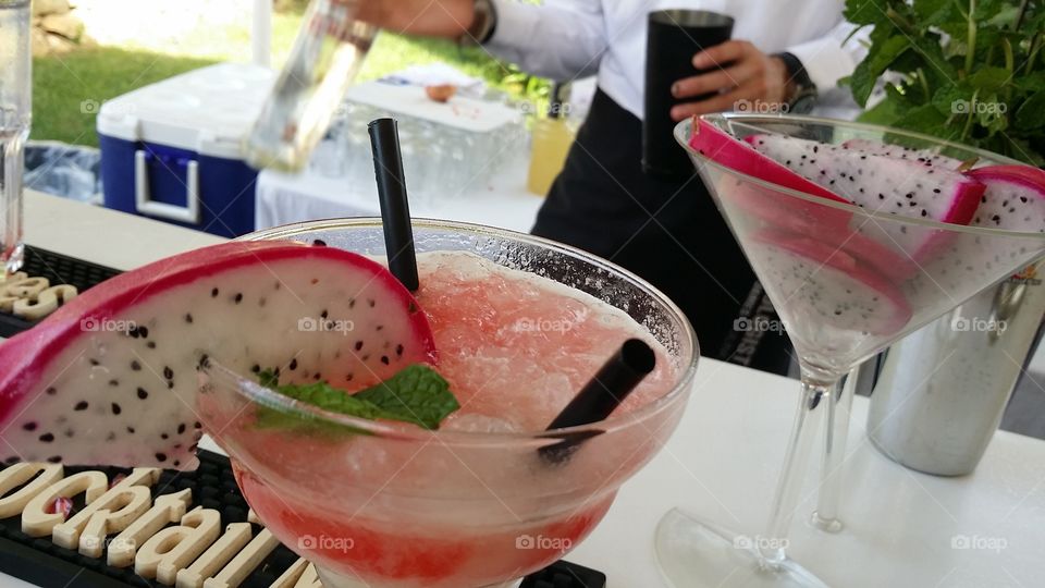 Mixing cocktails at a wedding