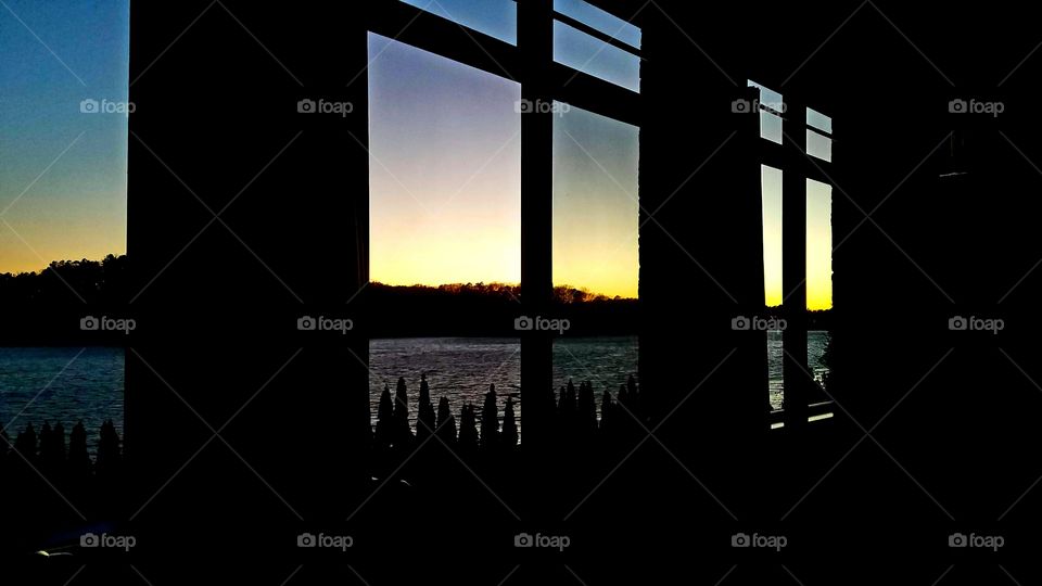 view  of the lake at dusk.