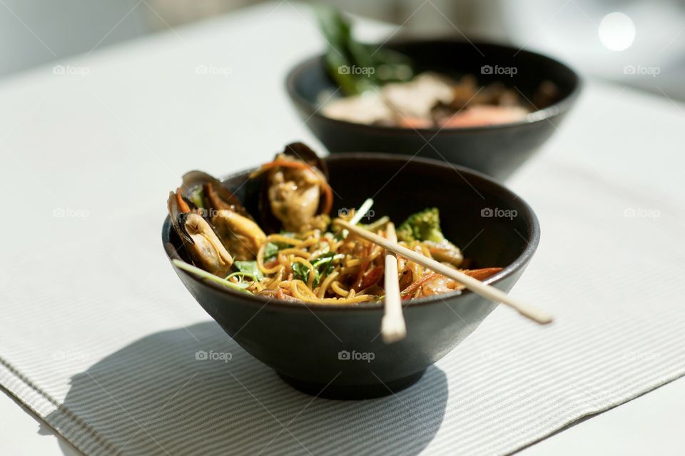 close-up of a plate with Asian cuisine