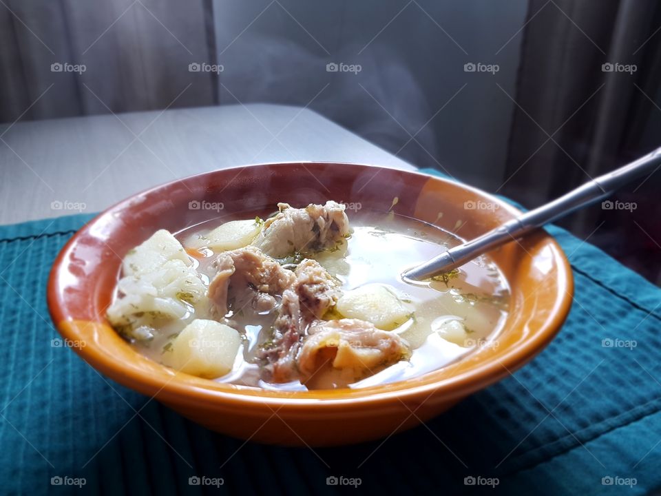 Hot homemade chicken noodle soup