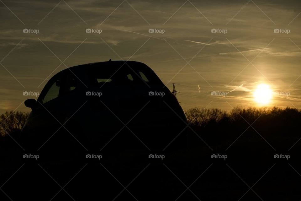car at sunset