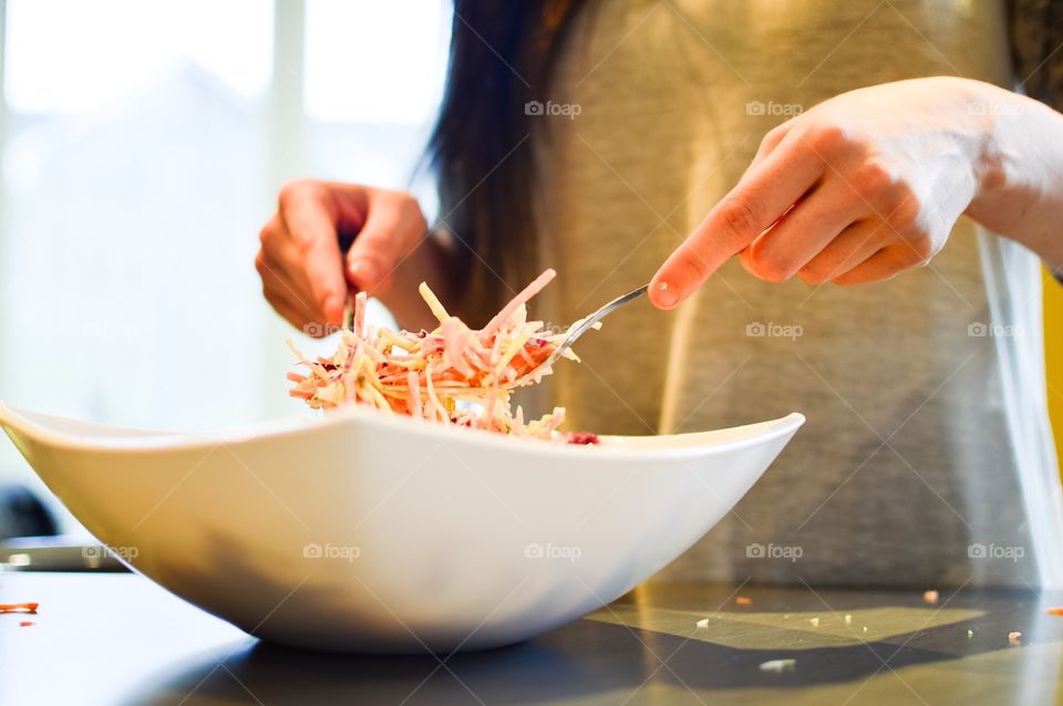 Women Preparing dinner on table