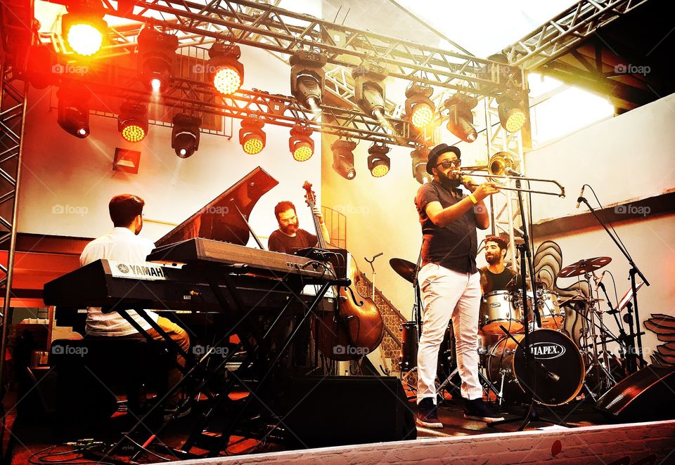 Jazz band  on stage during show in Sao Paulo, Brazil. 