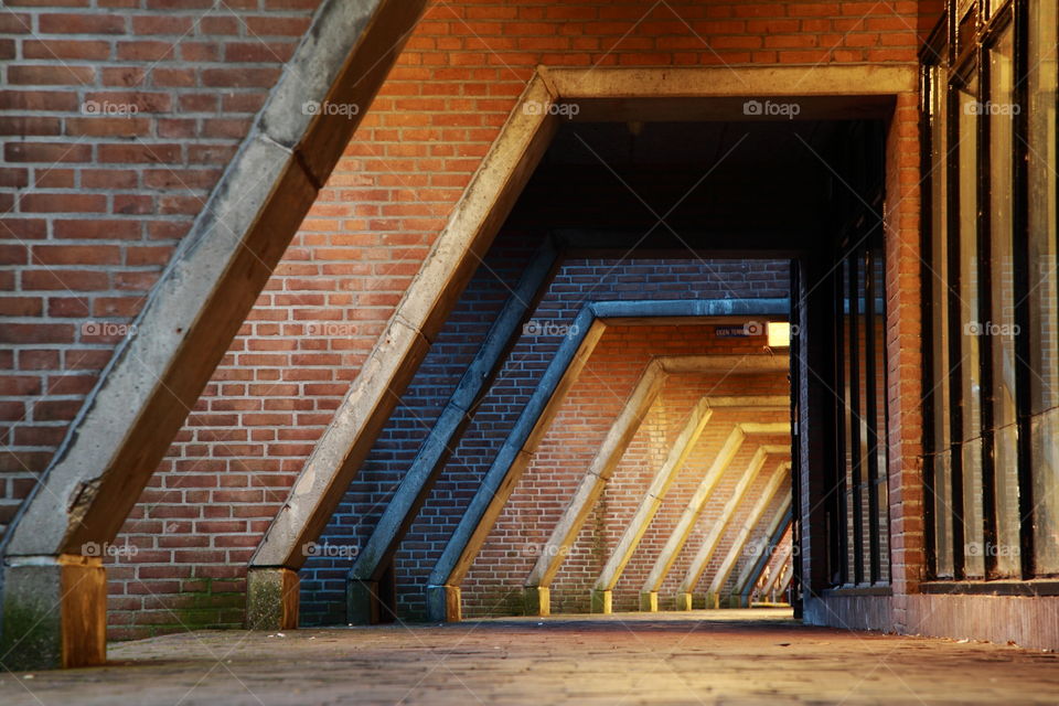 A road with patterned pillars