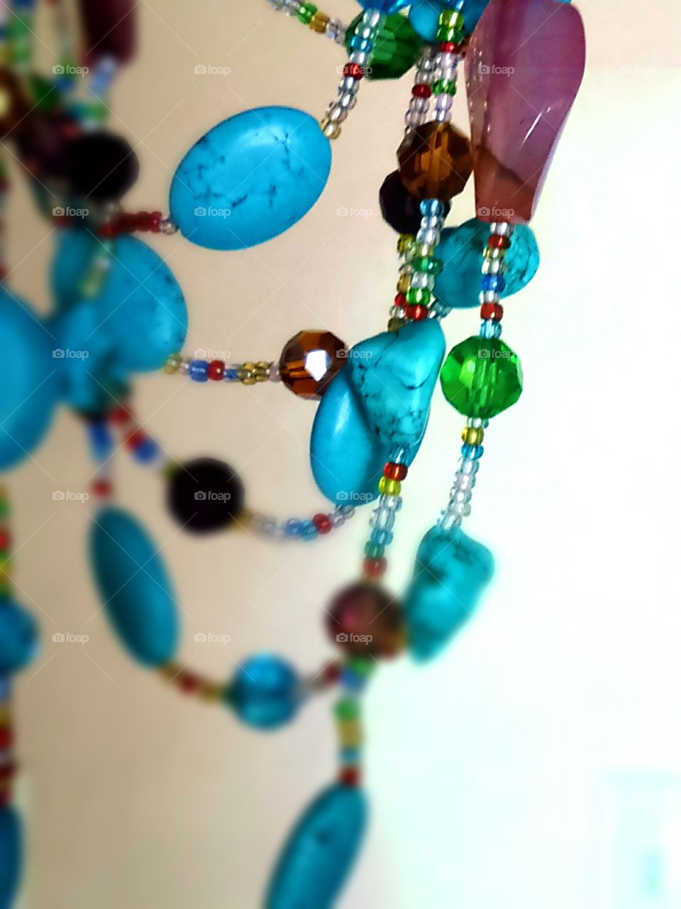 handmade multi color bead necklace with turquoise