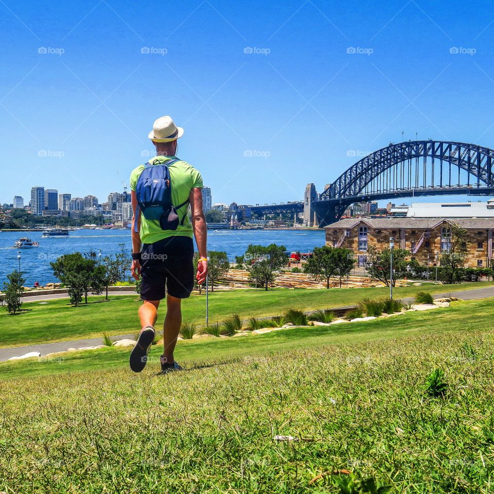 Walking towards Harbor Bridge