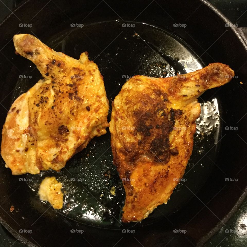 Chicken in a pan. 