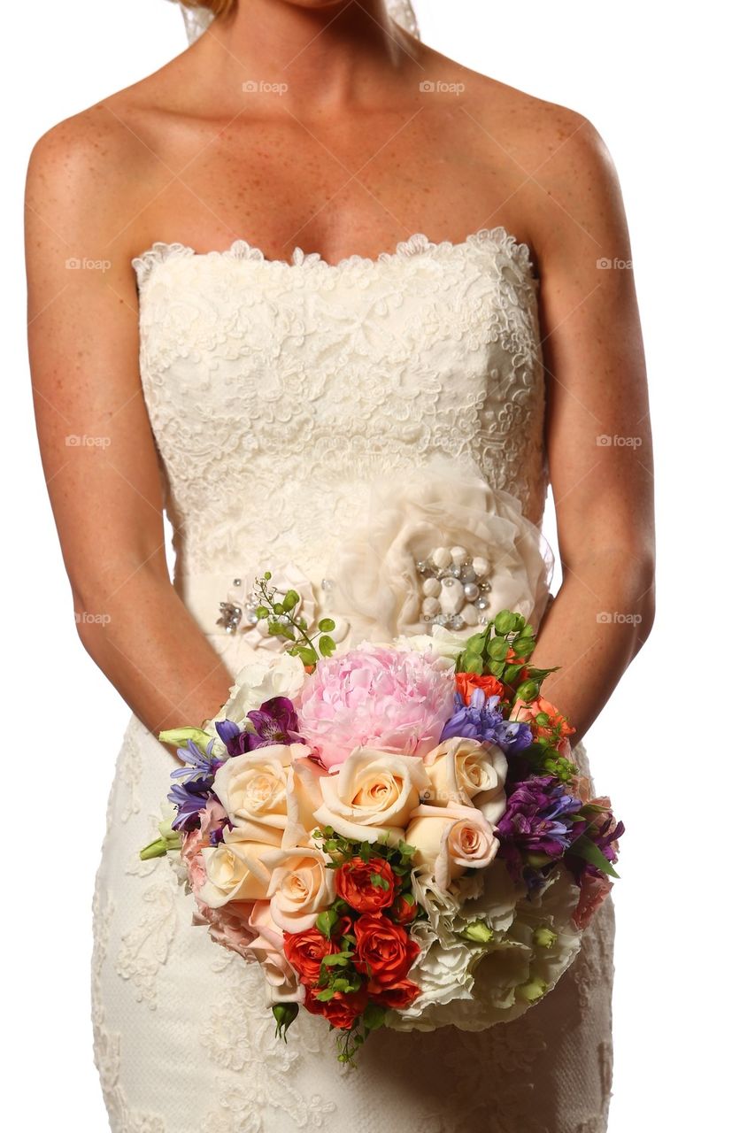 Woman and flower bouquet