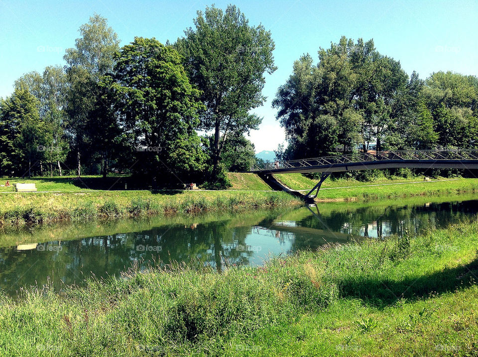 nature trees river bridge by lexlebeur