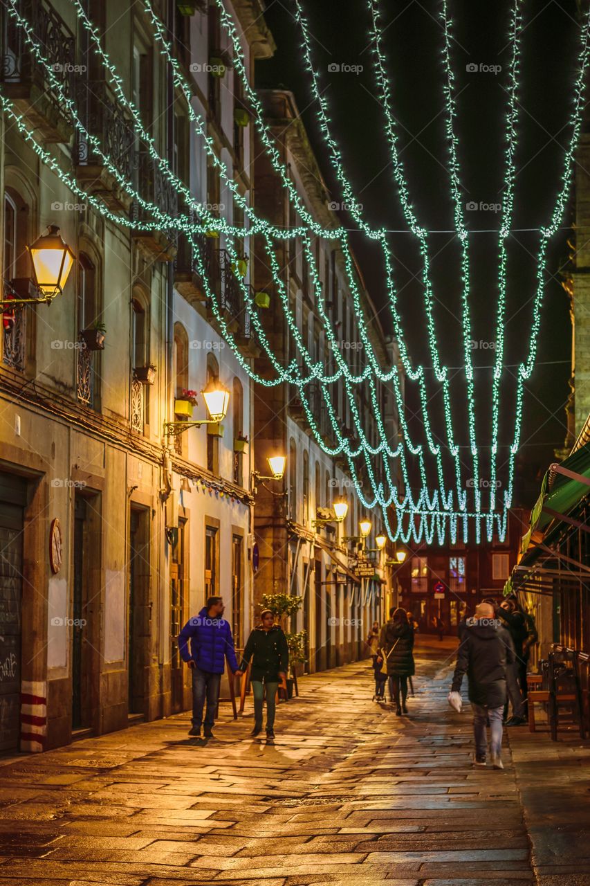 Christmas lights at Plaza de Abastos, Santiago de Compostela.