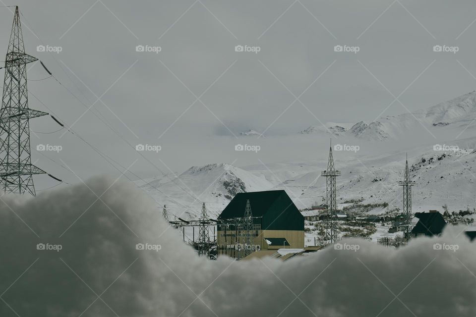 power station in winter