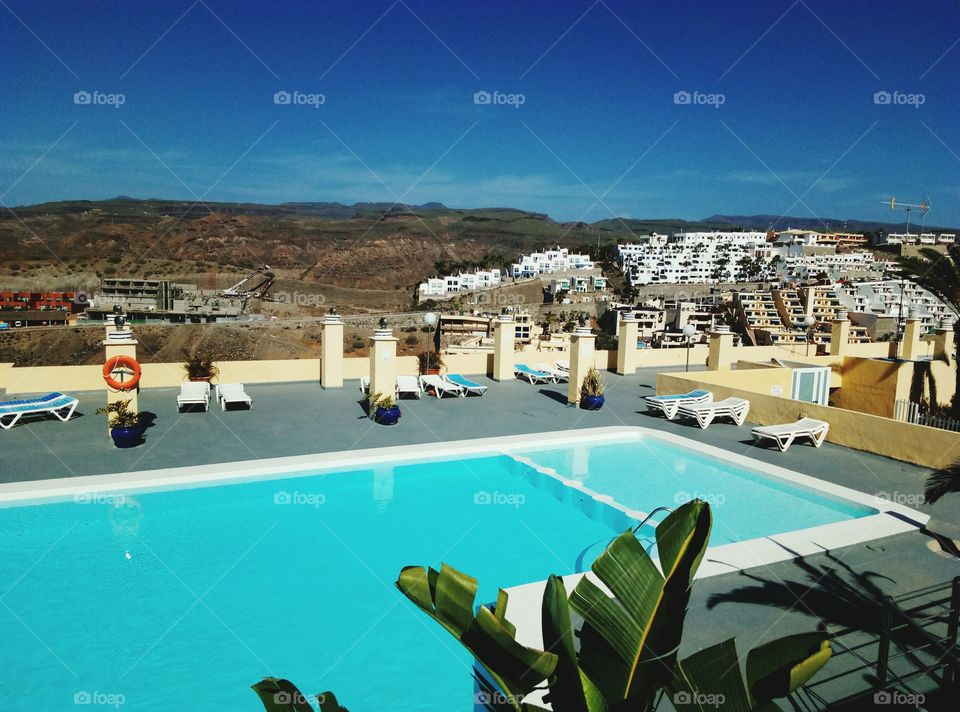 swimming pool in the apartment complex on gran canaria canary island in spain