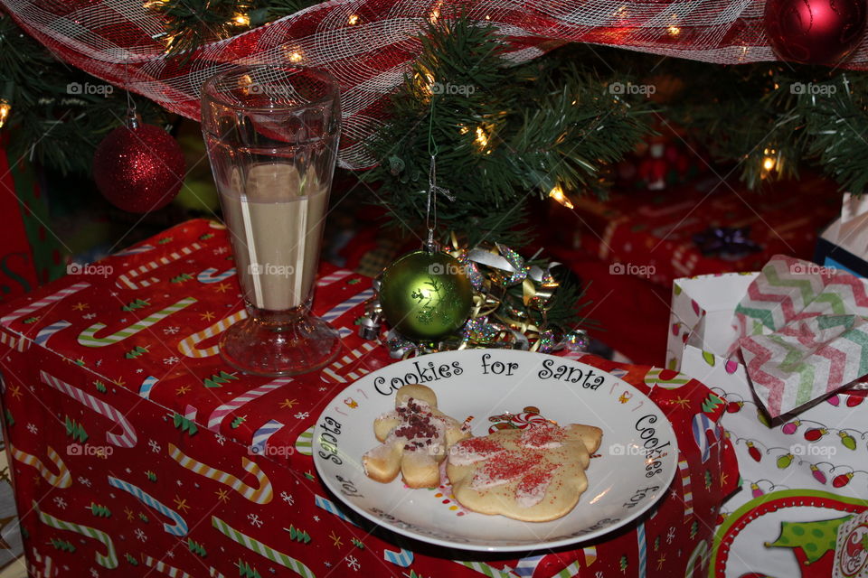 Christmas Cookies by the Tree. Cookies for Santa