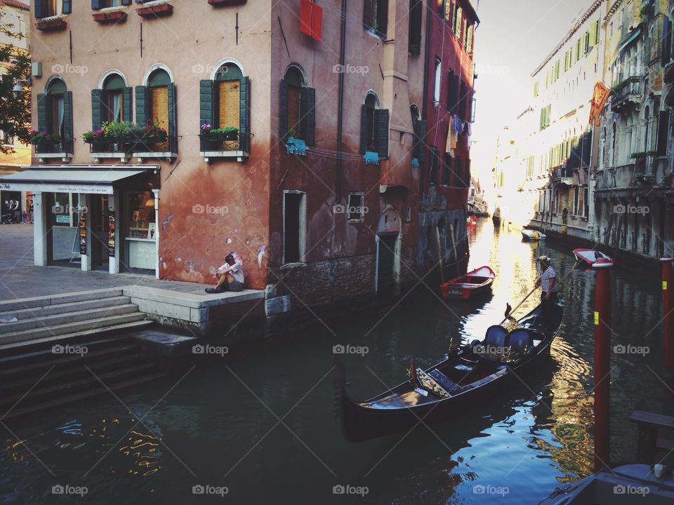 Canal, Street, City, Gondola, People