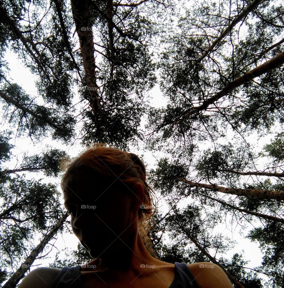 girl selfie on a forest nature background