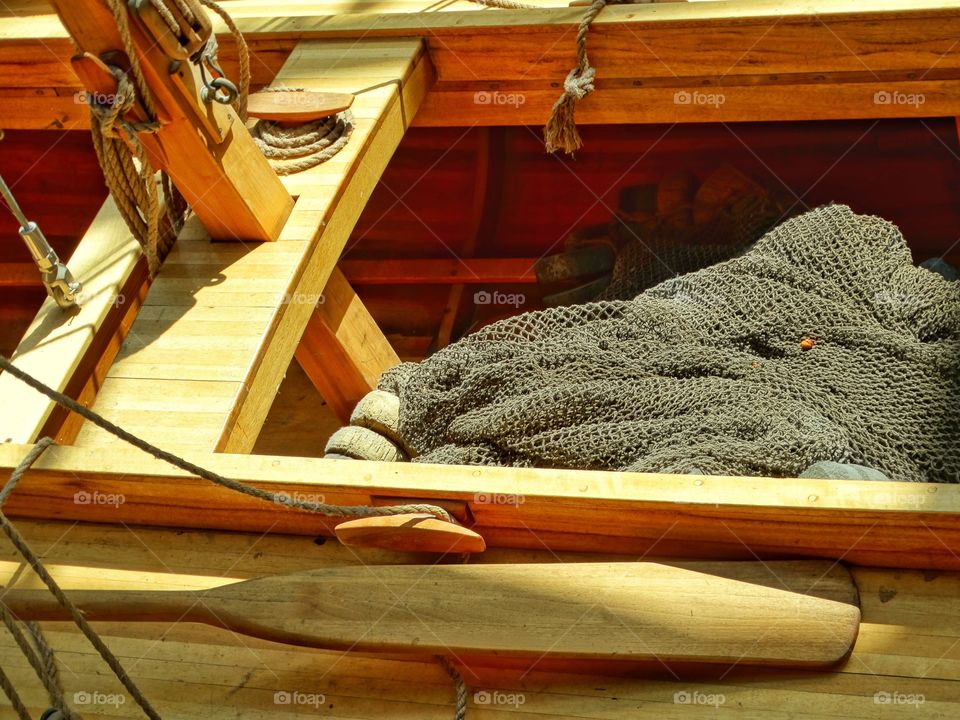 Interior Of Wooden Sailboat
