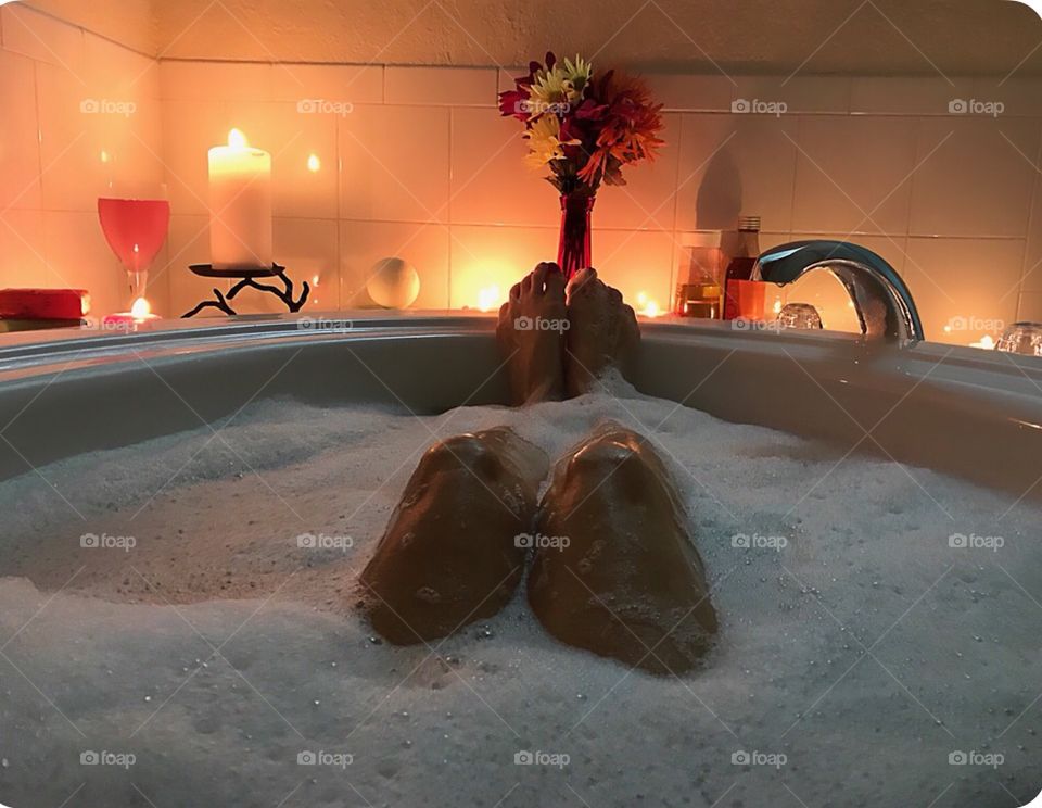 My secret ritual, a luxurious warm bubblebath in the glow of romantic candlelight.