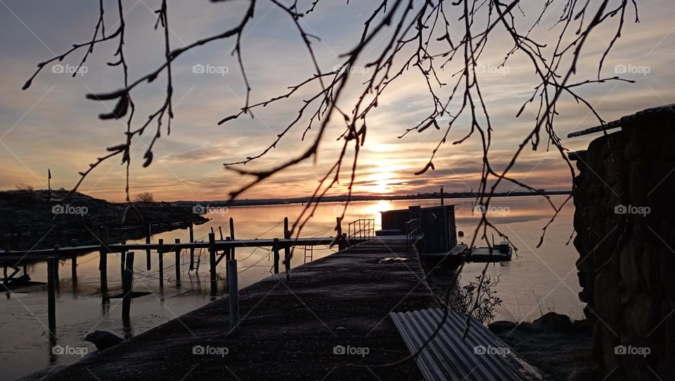 Brygga n en tidig vintermorgon