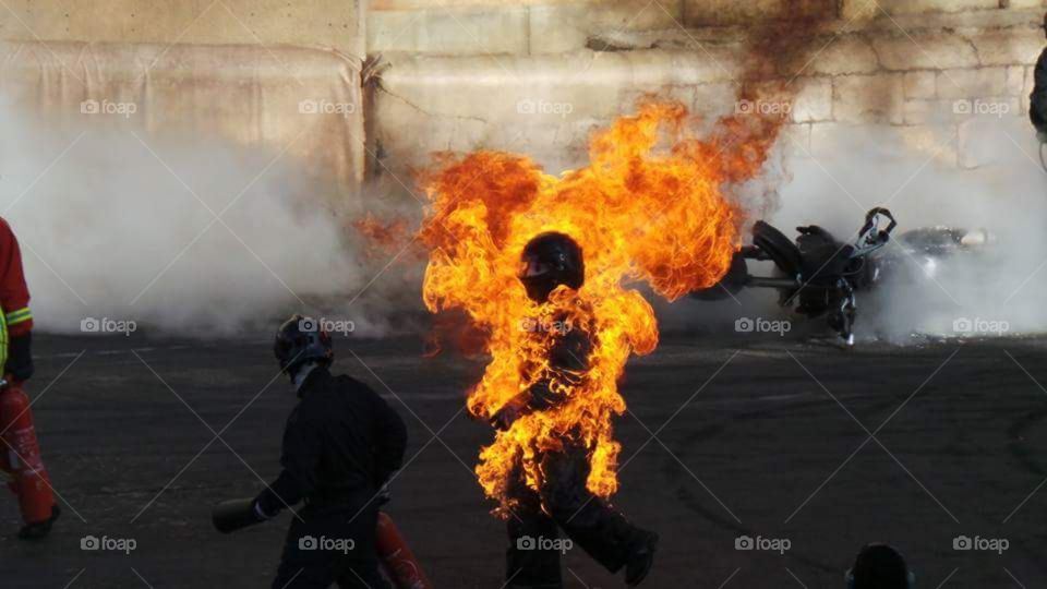 Disney land stunt show. stunt man on fire
