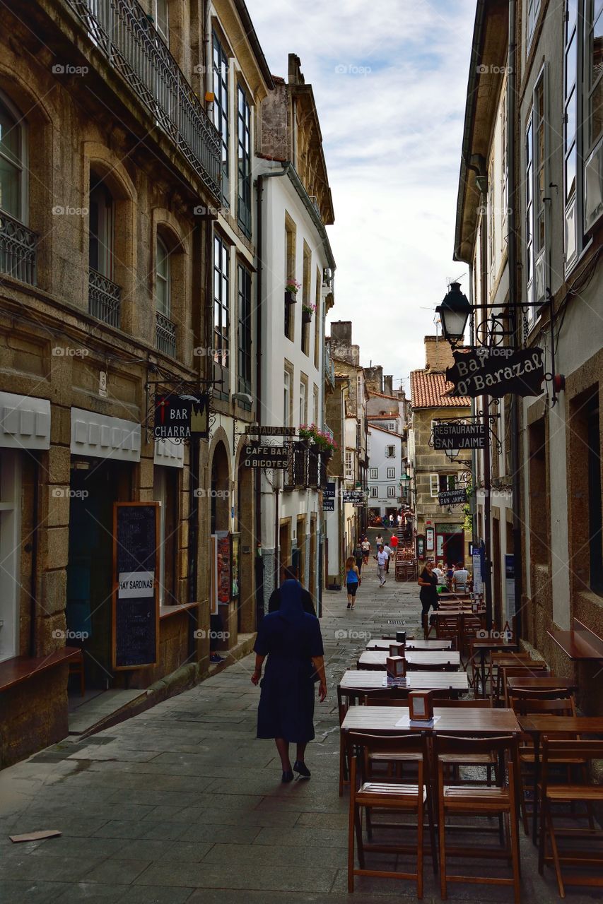 Calle Raíña. Typical street in Santiago de Compostela.