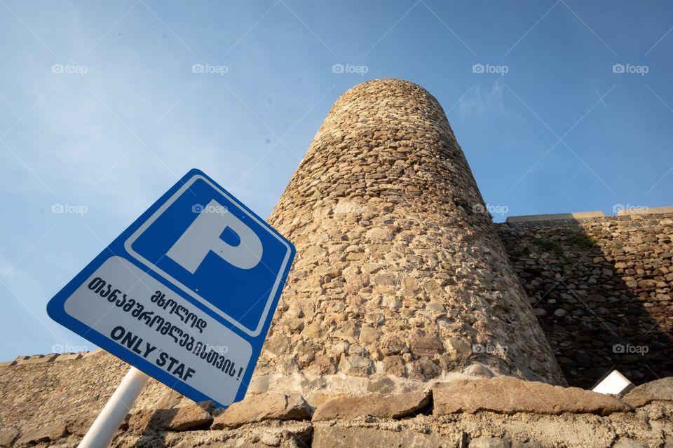 Park sign , Castle and Blue sky