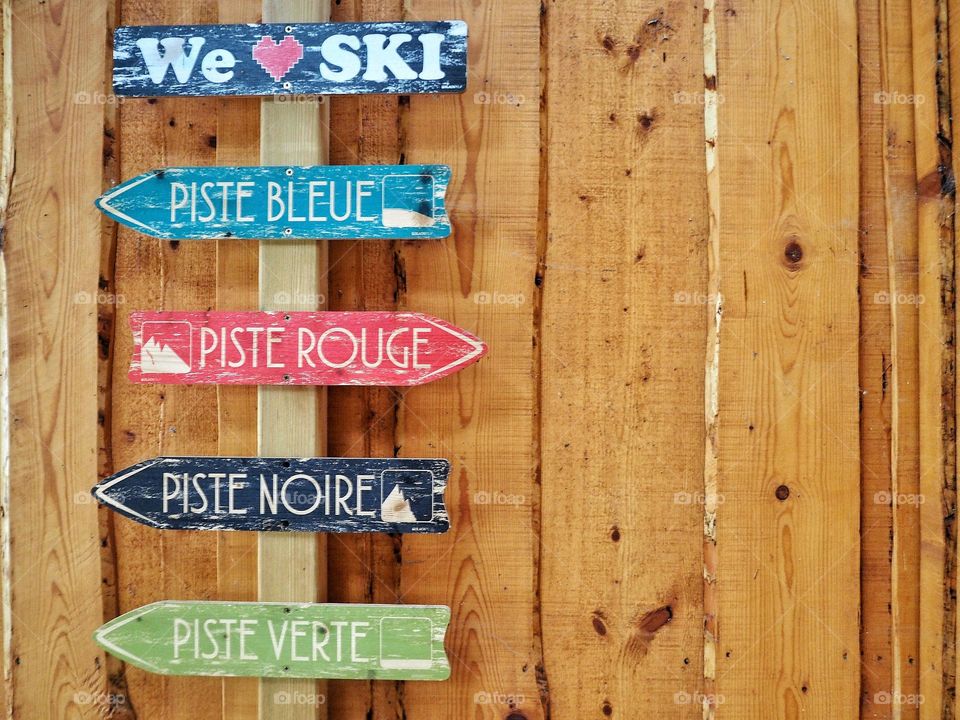 Wooden signs for a ski station
