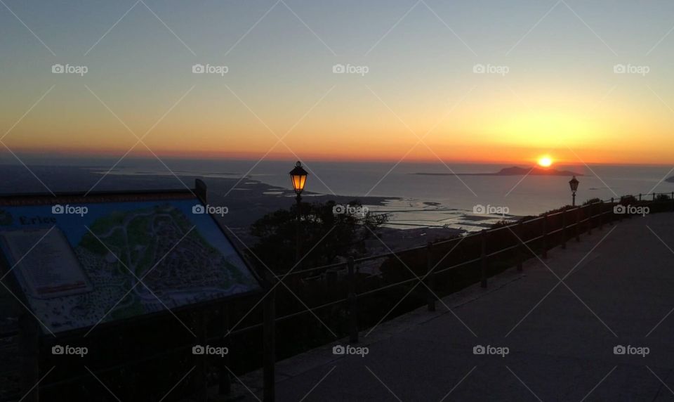 beautiful view in Erice , sunset on egadi islands